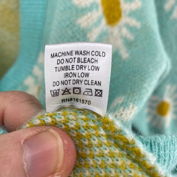 Haptics Sweater Womens Small Blue Daisy Button Up Cardigan Stretch Knit Happy - Picture 6 of 11